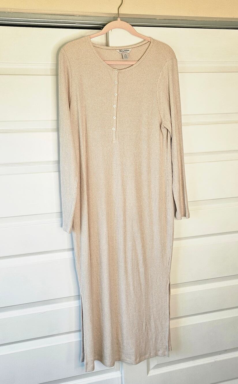 Tommy Bahama Sea Cove Island Soft Midi Dress Ribbed Henley Beige Medium/Large